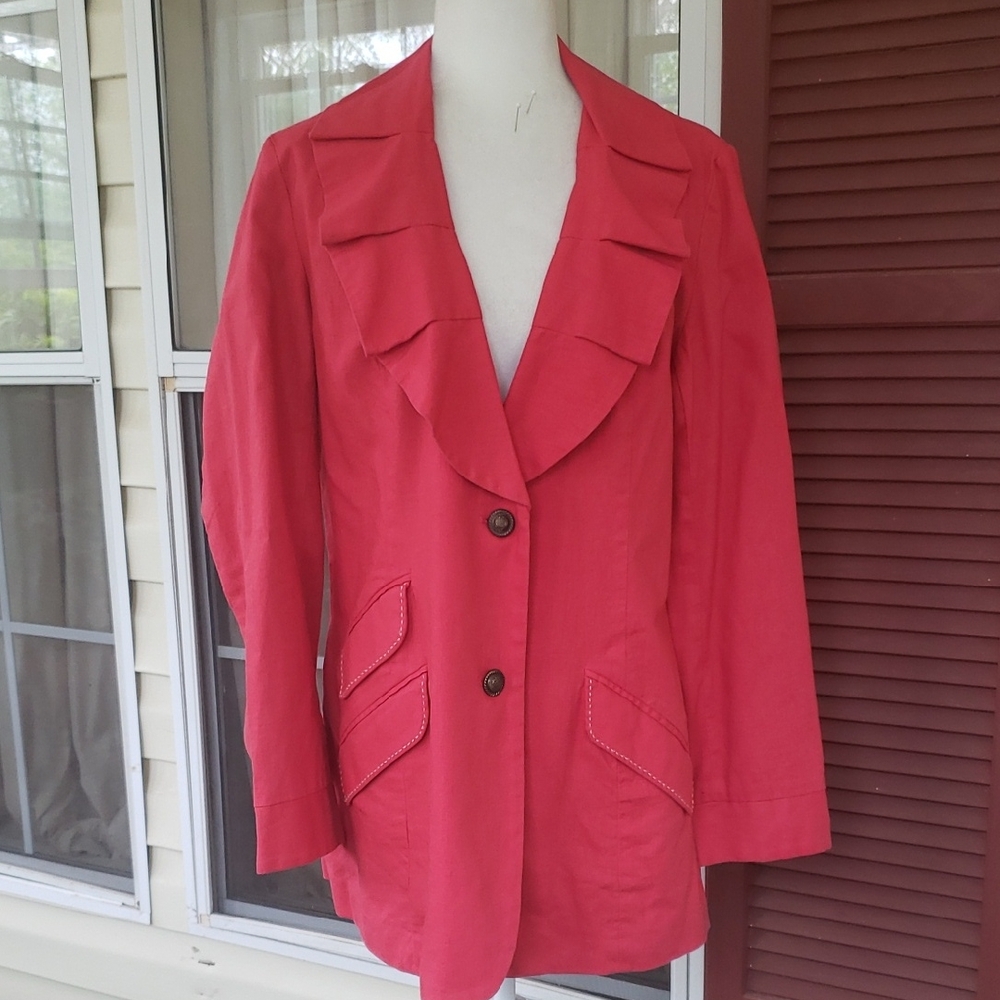 TASHA POLIZZI COLLECTION Vintage Linen Blend Ruffle Tiered Collar Classy Blazer